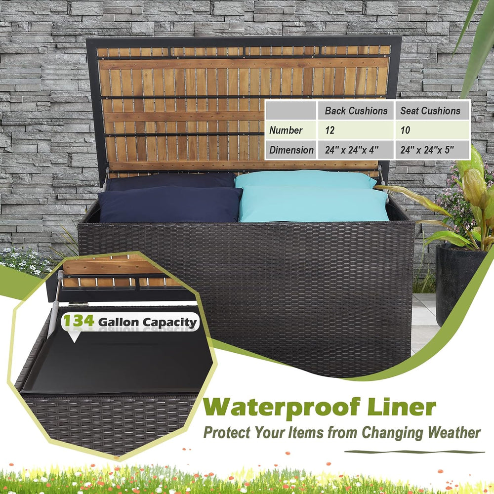 Tangkula 134 Gallon Outdoor Storage Box, Wicker Patio Deck Box with Solid Aca...