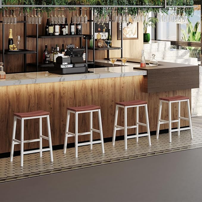 HOOBRO Bar Stools, Set of 2 Bar Chairs, 23.6 Inch Saddle Stools, Kitchen Coun...