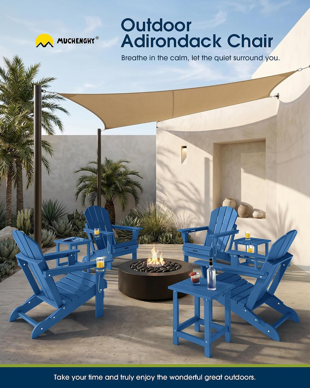 MUCHENGHY Folding Adirondack Chair HDPE for Fire Pit Outdoor, Navy Blue