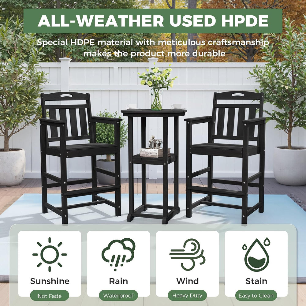 Outdoor Bistro Bar Set, Patio High Top Table and Bar Height Tall Adirondack C...