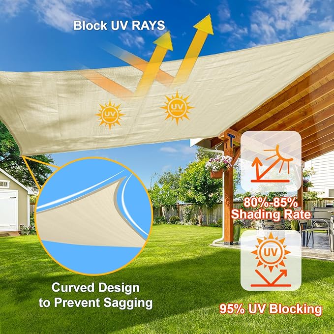 SUNLAX Sun Shade Sail 12' x 12' x 17' Butter Cream Right Triangle...
