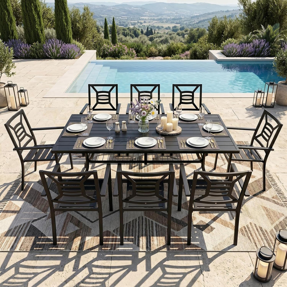 Outdoor Patio Dining Sets 9 Pieces, Large 77" Rectangular Metal Dining T...