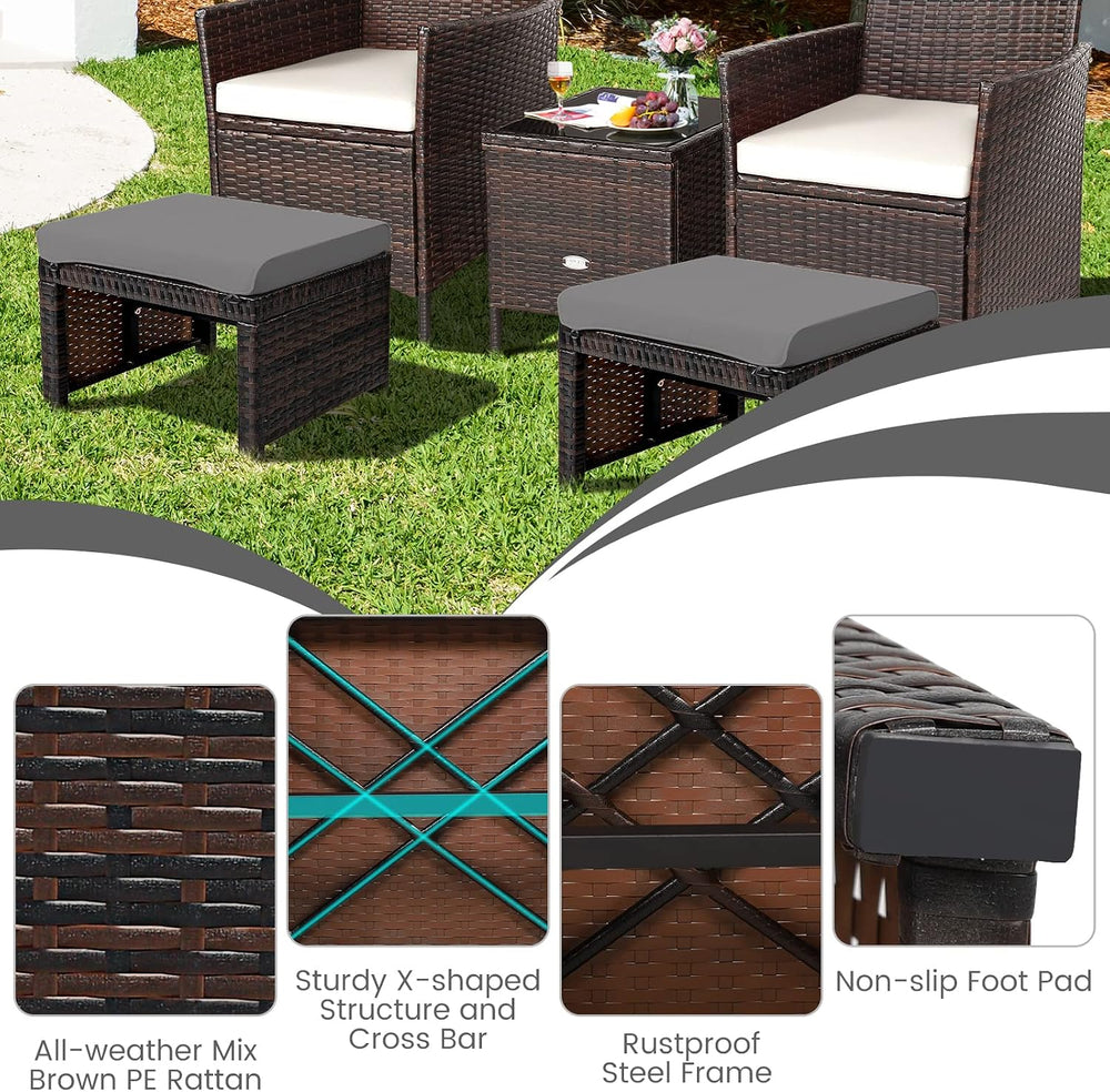 RELAX4LIFE 2-Piece Wicker Outdoor Ottoman, Rattan Footrest Set of 2 with Remo...