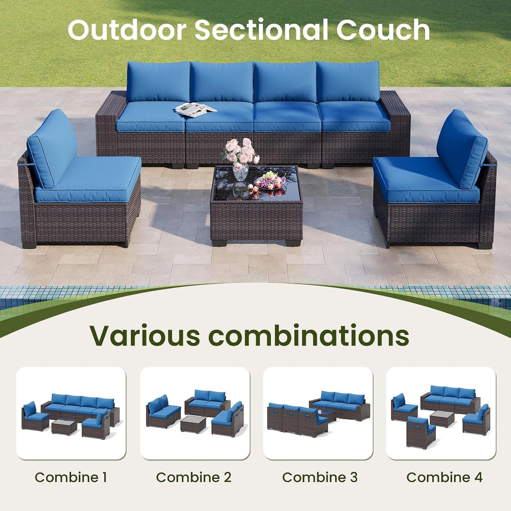 7-Piece Outdoor Patio Furniture Set, 6-Seat All-Weather PE Rattan Wicker Pati...