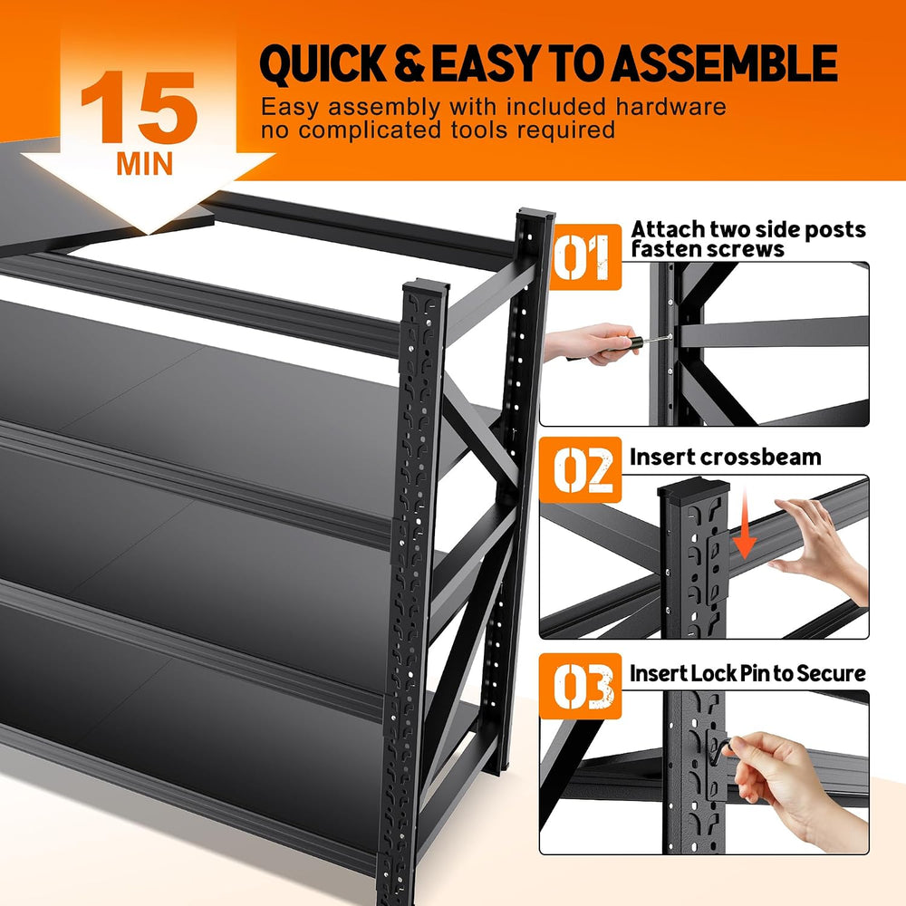 69" W Metal Storage Shelves,4 Tier Adjustable Heavy Duty Garage Shelving...