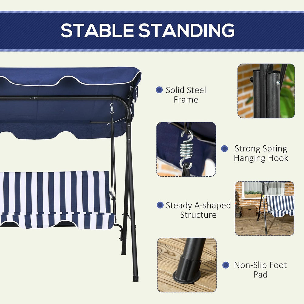 Outsunny 3-Person Porch Swing w/Stand Adjustable Tilt Canopy, Dark Blue