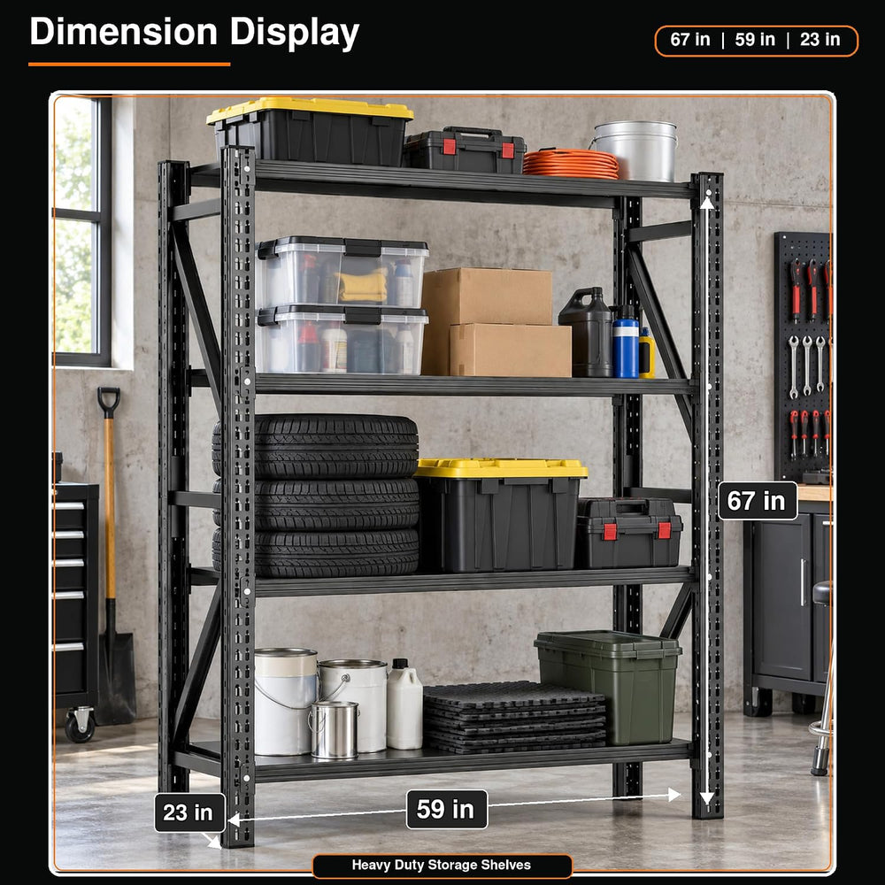 Heavy Duty Garage Shelving, 4-Tier Metal Shelving Unit, 4500 lb