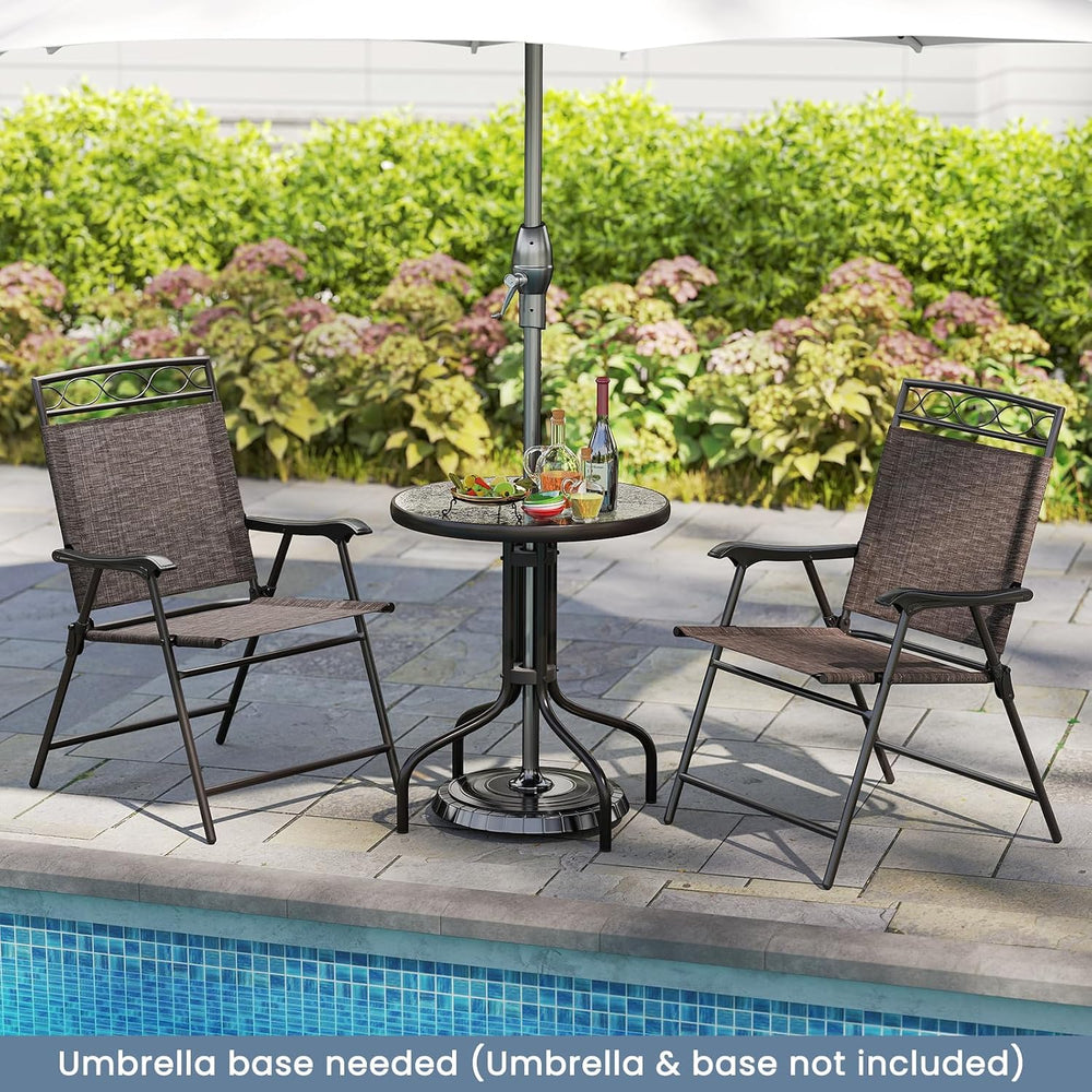 HAPPYGRILL 3 Pieces Patio Dining Set with Round Glass Table, Folding Chairs, ...