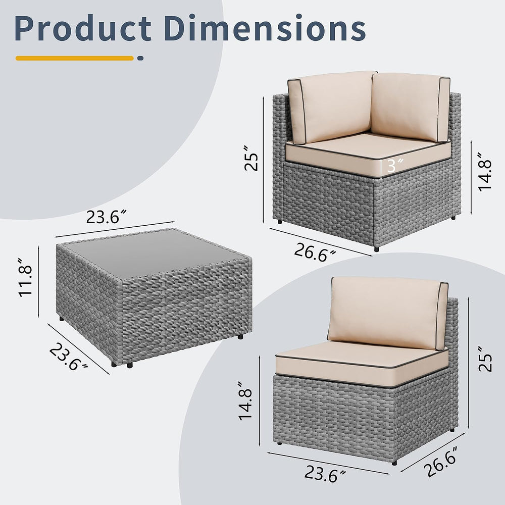 5pcs Patio Outdoor Furniture Sets Conversation Set,Low Back All-Weather Ratta...