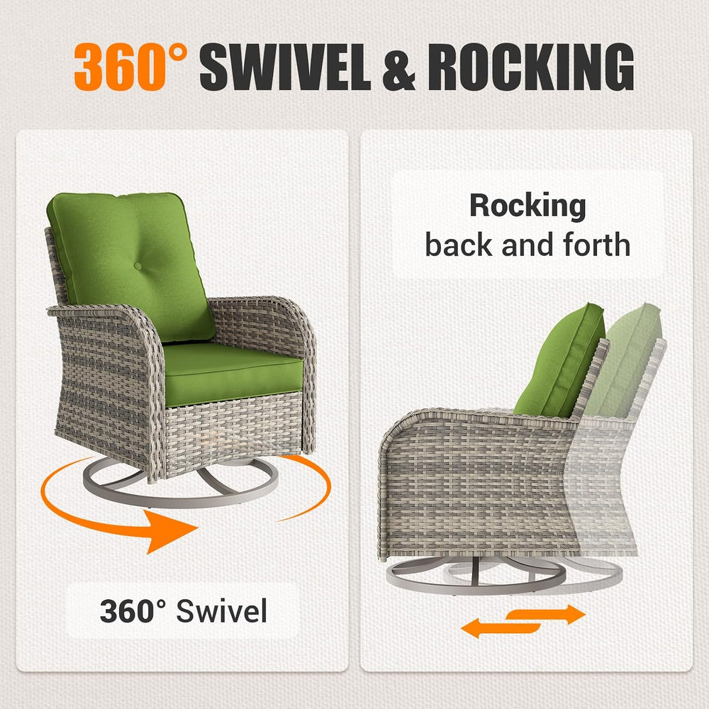 Patio Rocking Swivel Chair Outdoor Wicker Rattan Bistro Set with Tempered Gla...