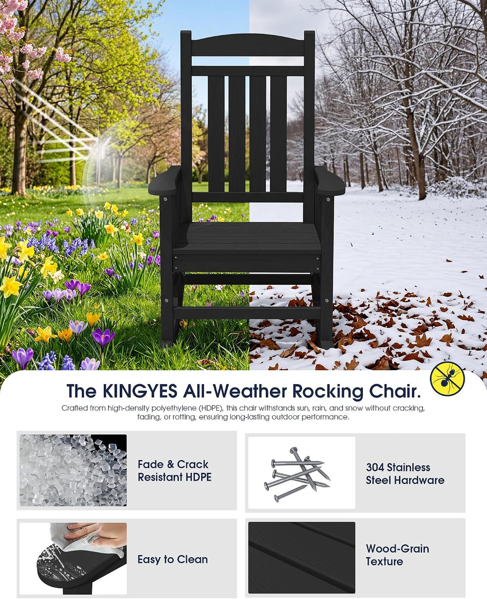 KINGYES Oversized Outdoor Rocking Chair for Adults, Porch Rockers, Black