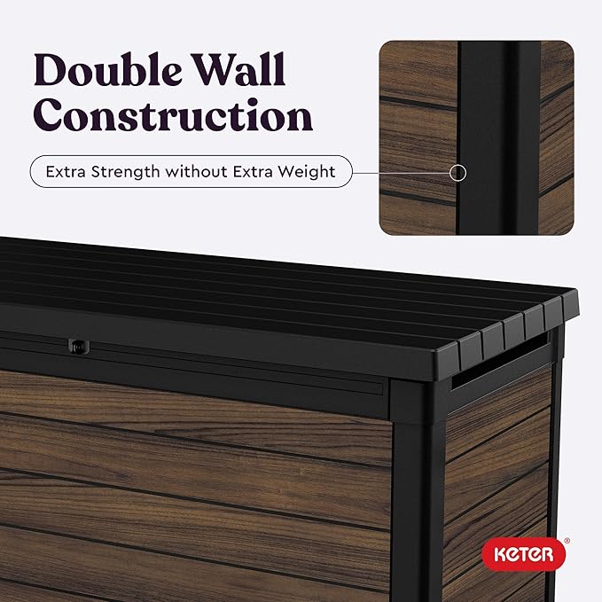 Keter Signature Collection 150 Gallon Resin Deck Box Organization and Storage...