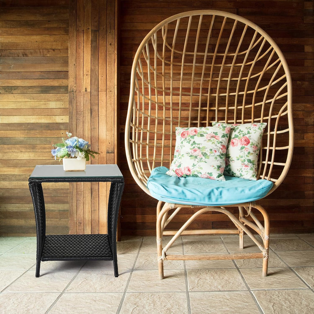 Outdoor Wicker Rattan Side Table, Square Rattan Coffee End Table Patio Wicker...