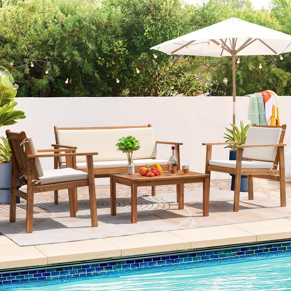 Greesum Outdoor Patio Furniture, 4 Piece Bistro Sofa Set with Coffee Table an...