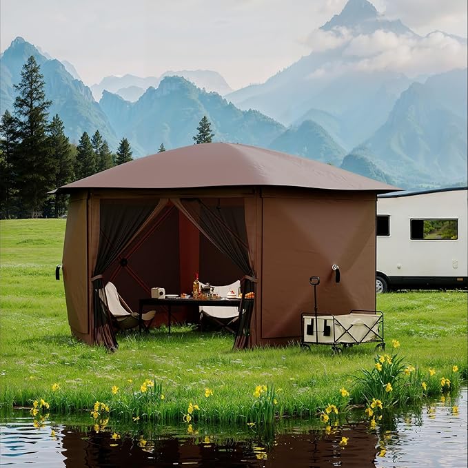 13x13FT 6-Sided Pop Up Gazebo Tent，One-Push Setup Canopy Tent with Removable ...