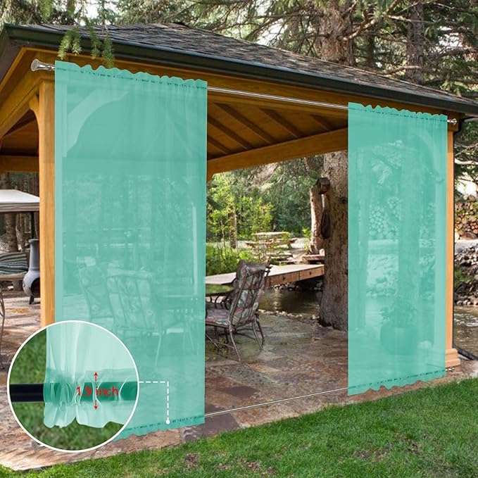 SpaceDresser Waterproof Outdoor Sheer Curtains for Patio - 2 Panels Rod Pocke...