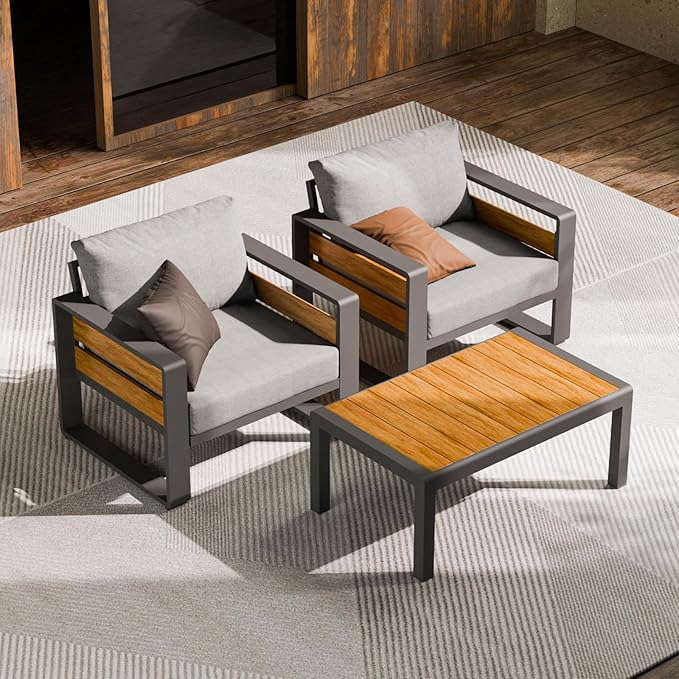 ZANDOR Aluminum Outdoor Patio Furniture - 2 Pcs Armchairs and Coffee Table, A...