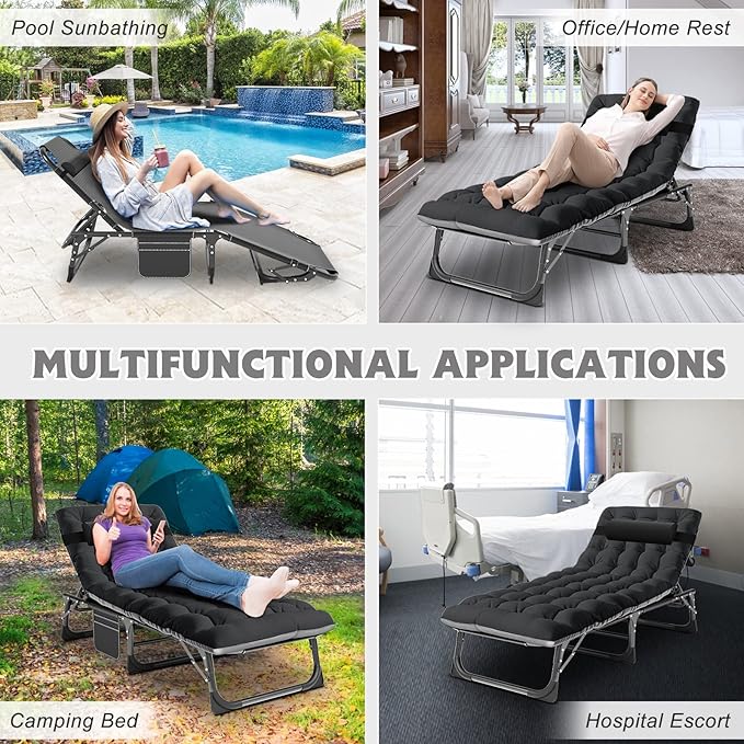 ABORON 2PK Oversized Chaise Lounge Chair,5 Positions Padded Outdoor Tanning C...