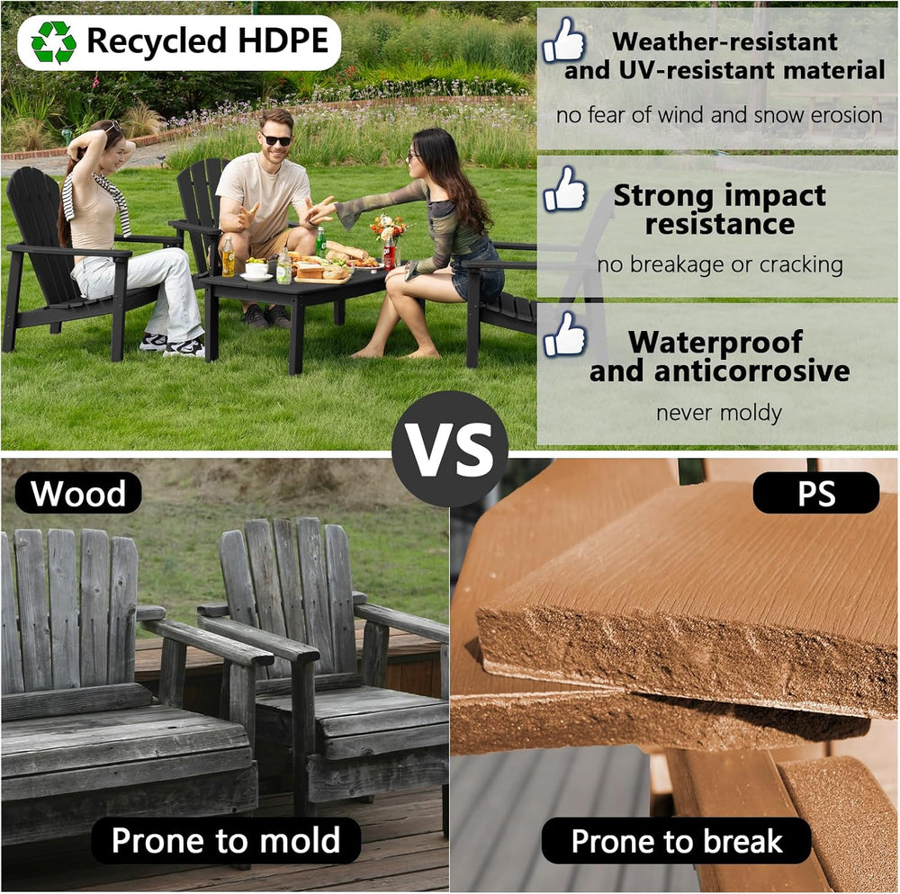 Compact Stackable Adirondack Chairs Set of 4,HDPE,Black | 26.3" Wide HDP...
