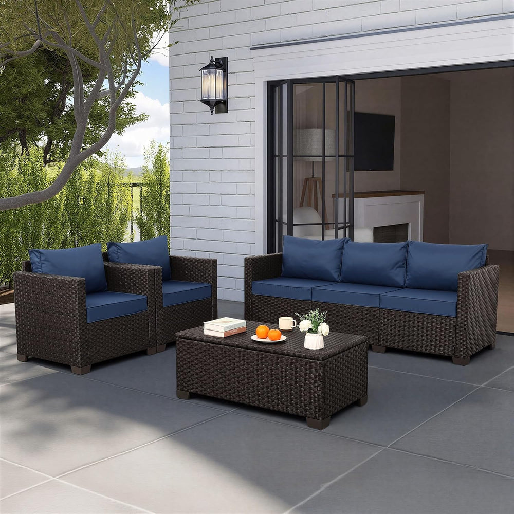 Rattan Star 4 Piece Patio Furniture Set 45In Fire Pit Table Outdoor Furniture...