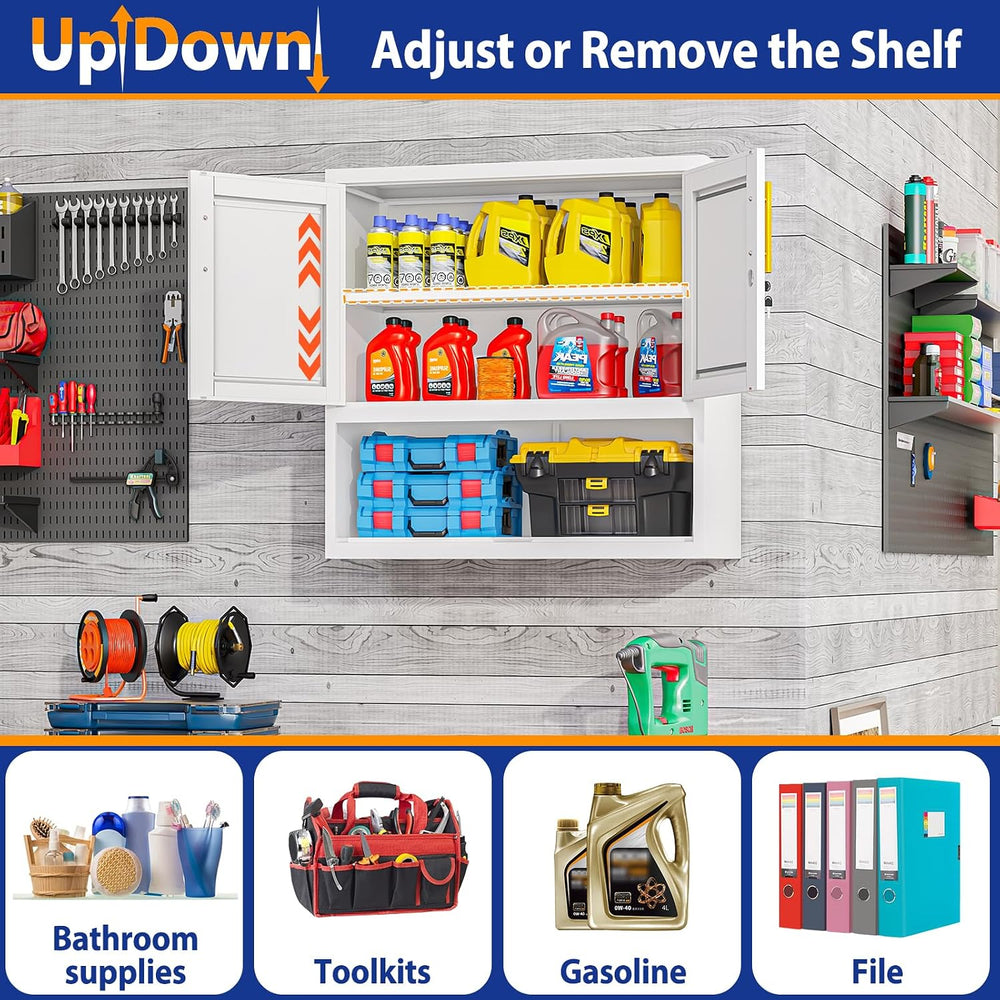 GAIOUS Metal Garage Wall Cabinet with Lock, Wall Mounted Steel Tool Cabinet
