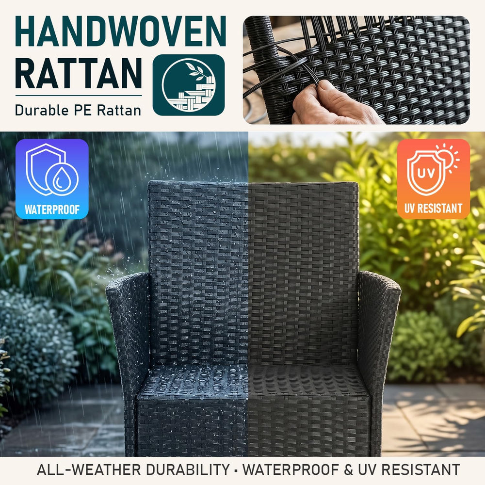 FDW 3-Piece Patio Furniture Set | Black & Beige | Outdoor Wicker Furniture