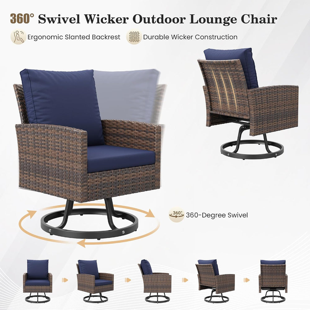 Amopatio 7 Pieces Patio Furniture Set with Fire Pit Table, 360° Swivel Chairs...