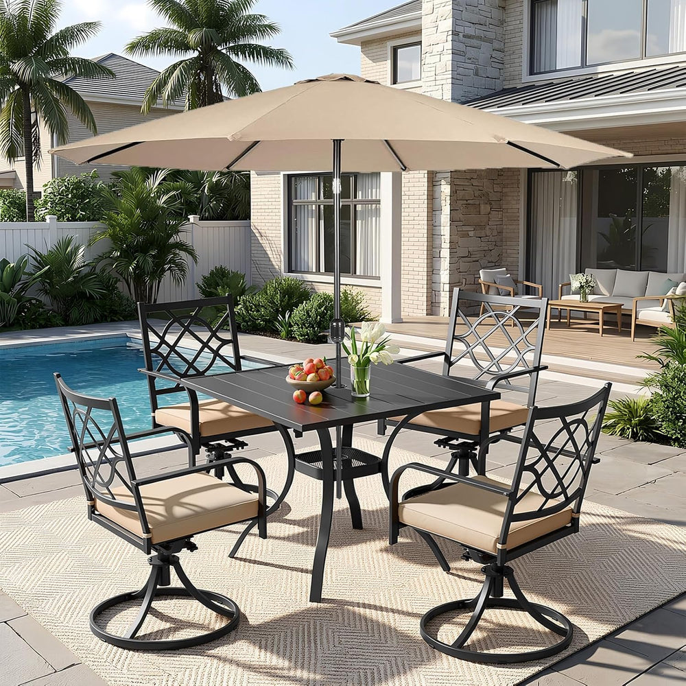 6 Piece Patio Dining Set Outdoor Furniture Set, Square Metal Patio Dining Tab...