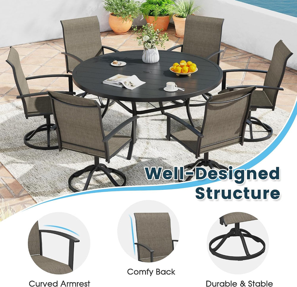 5PCS Outdoor Dining Set, 40.6" Round Table and 4 Swivel Chairs, Brown
