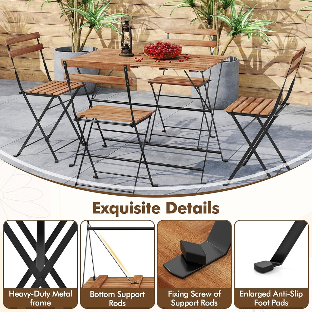 GIANTEX 5-Piece Outdoor Dining Table Set for 4, Acacia Wood Bistro Table with...