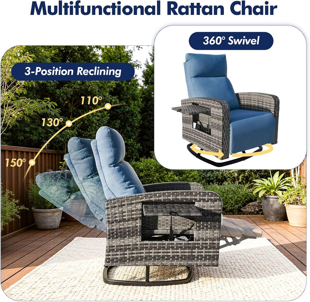 ZZW Outdoor Recliner Chair Set of 2, Wicker Patio Recliners with Adjustable B...