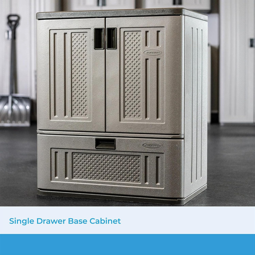 Suncast Base Storage Cabinet, Lockable Single-Drawer Organizer, Platinum
