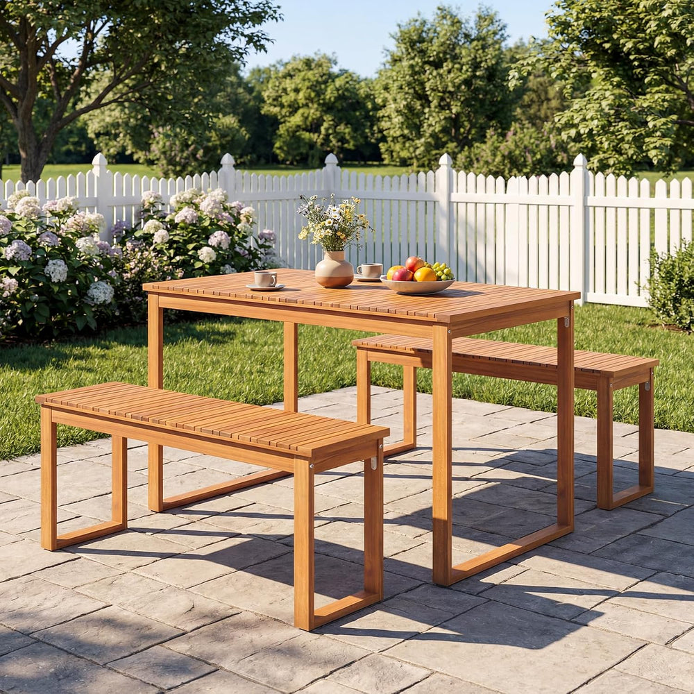 HAPPYGRILL Acacia Wood Patio Dining Bench, 2-Person Outdoor Bench with Slatte...