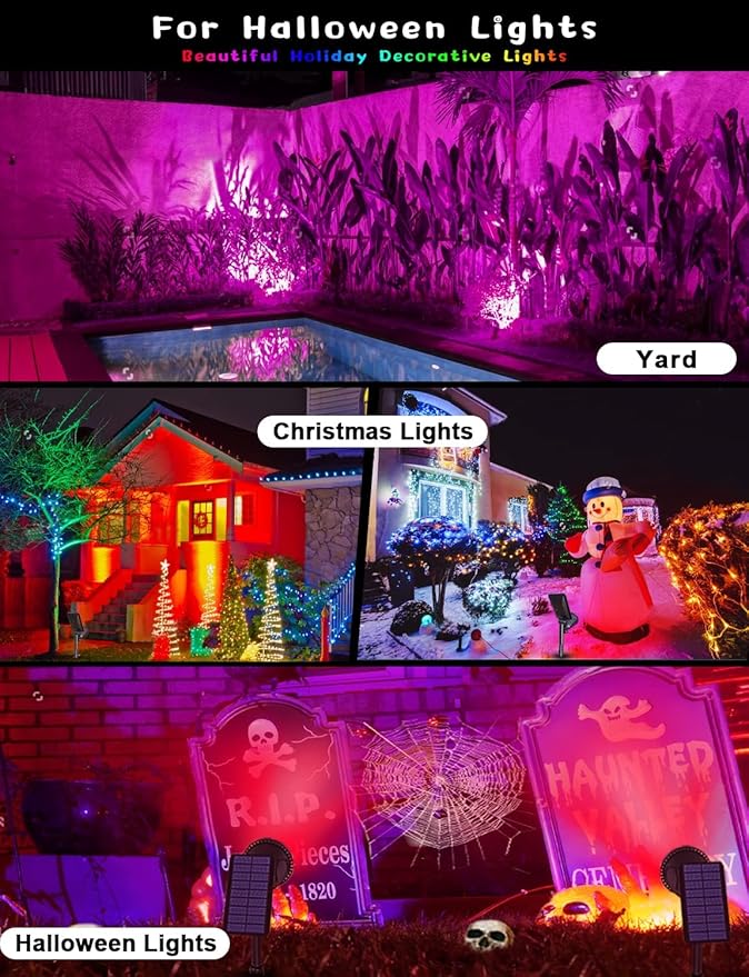 Solar Outdoor Lights, 9 Modes Color Changing 18 LED Halloween Solar Spot Ligh...