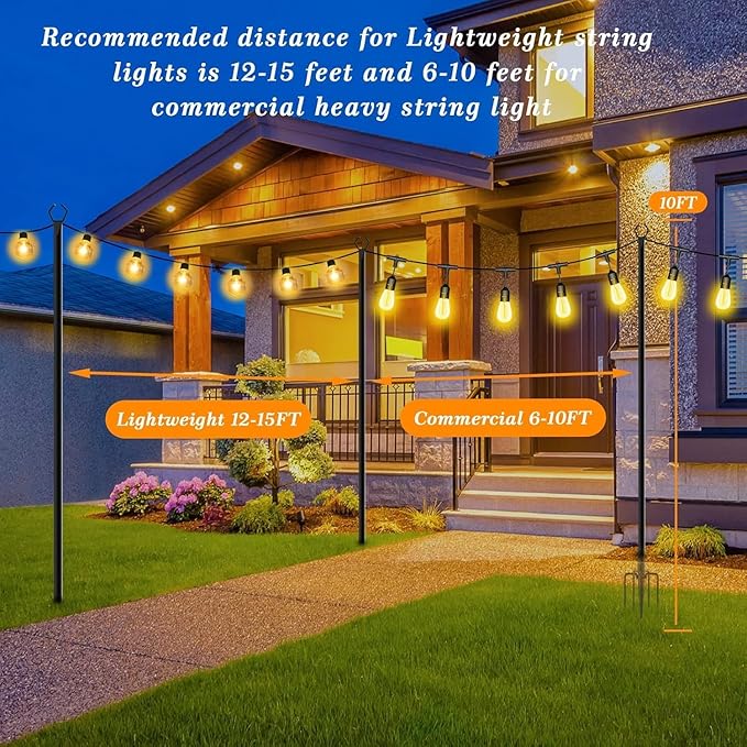 10 Pack String Light Poles,10 Ft Light Poles for Outside String Lights,Outdoo...