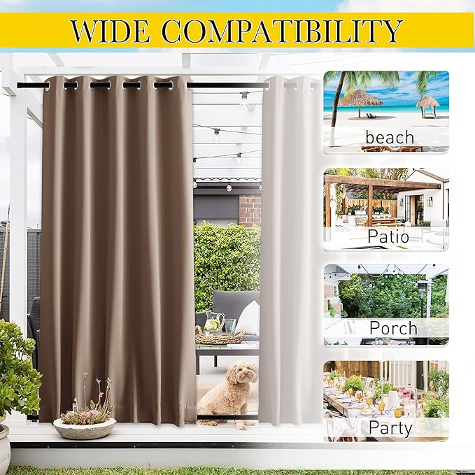NICETOWN 2 Panels Outdoor Curtains for Patio Waterproof & Windproof, Ther...