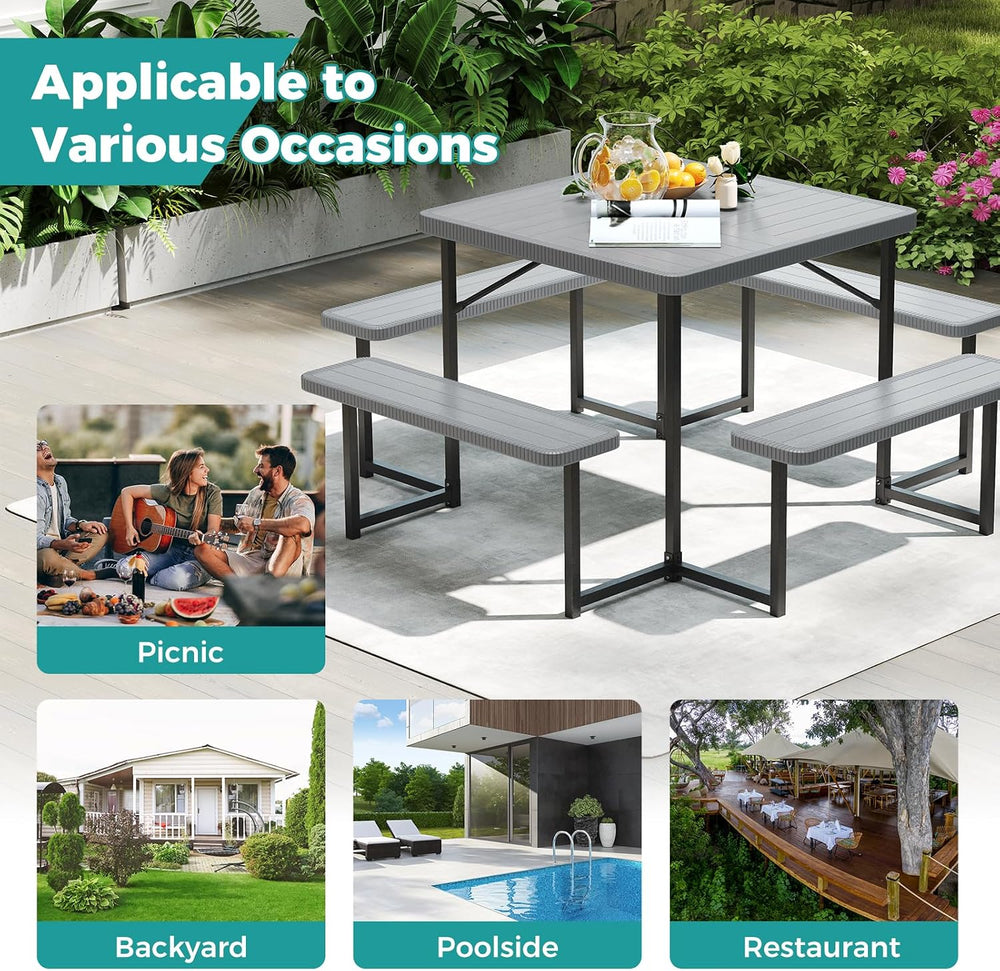 GIANTEX Picnic Table Bench Set for 4-8 People, 34" Outdoor Square Dining...
