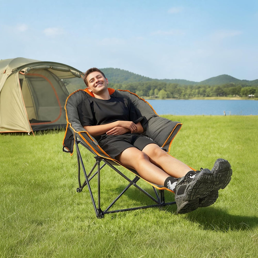 Oversized Padded Comfy Camping Chair with Removable Footrest,Orange