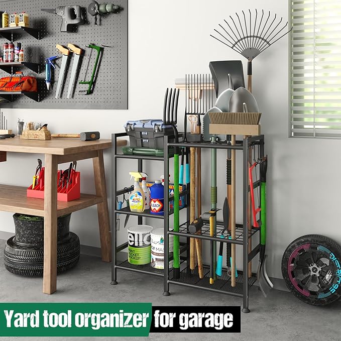 keomaisyto Garden Tool Organizer for Garage Organization, 3 Tier Yard Tool St...