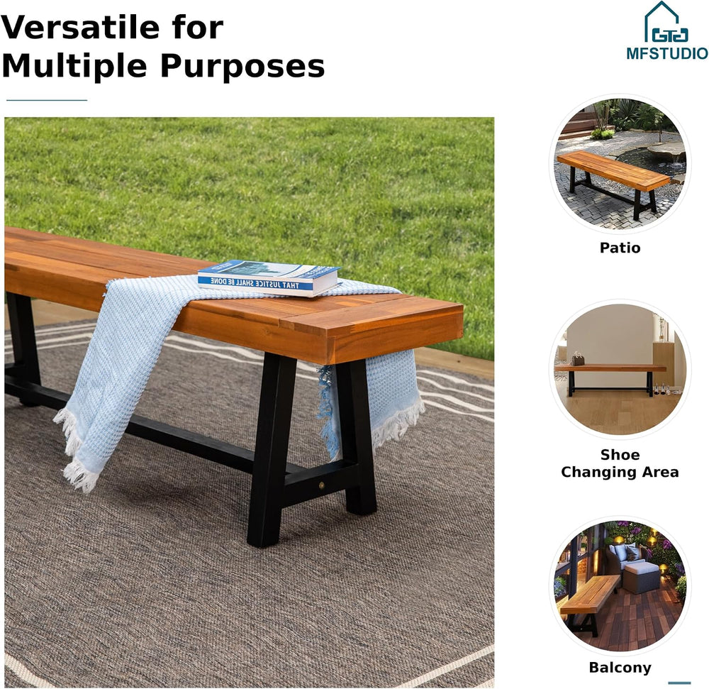 MFSTUDIO Outdoor Garden Bench 63", Acacia Wood Dining Bench, Teak, 2 Pack
