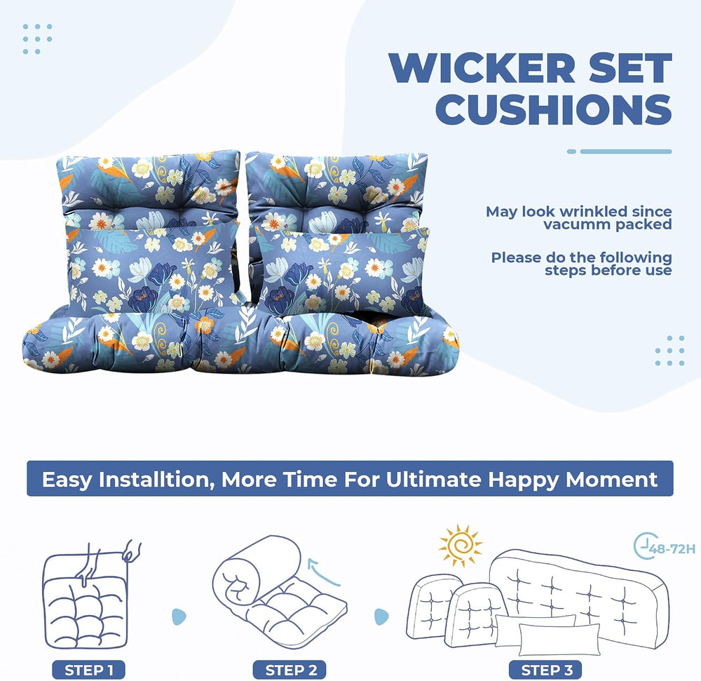 Wicker Chair Cushions of 5 Pieces, Waterproof Outdoor Loveseat Cushion for Wi...