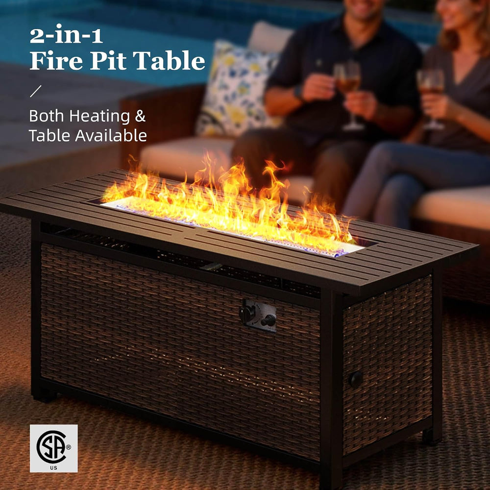 HERA'S HOUSE 8-Piece Patio Furniture Set with Fire Pit, Beige