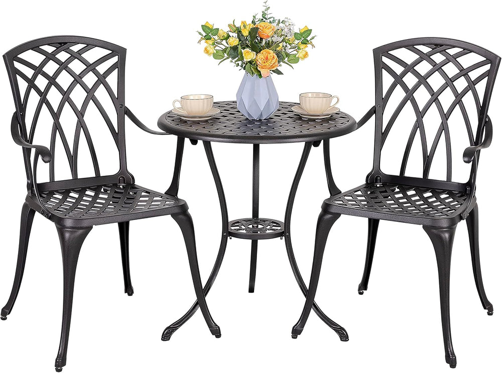 NUU GARDEN Patio Bistro Sets 3 Piece Cast Aluminum Bistro Table and Chairs Se...