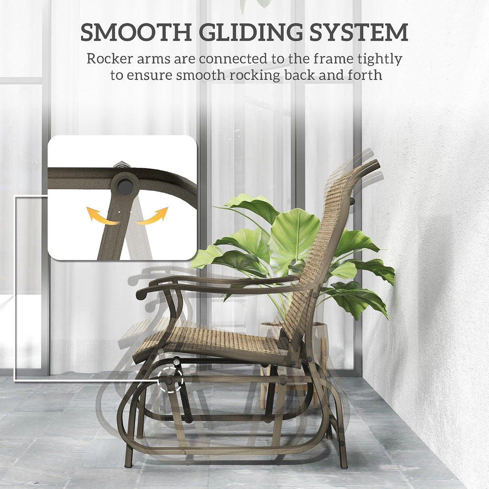 Outsunny Outdoor Glider Chair Patio Garden Steel Frame Light Mixed Brown