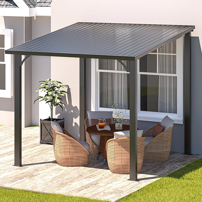 AECOJOY 8x8 Hardtop Gazebo Outdoor Pergola, Small Heavy Duty Lean to Metal Pe...