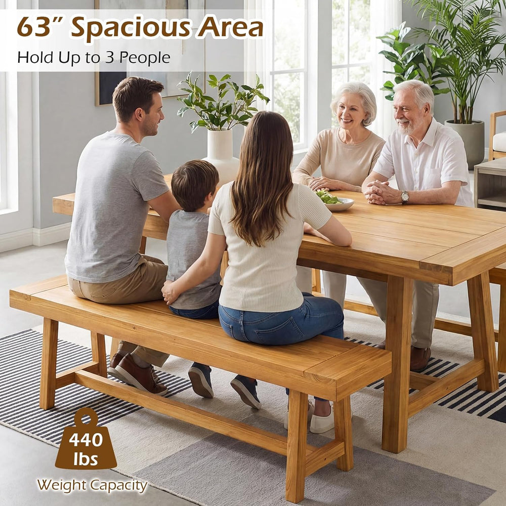 GIANTEX 63" Dining Bench for 3-Person, Farmhouse Teak Wood Entryway Benc...
