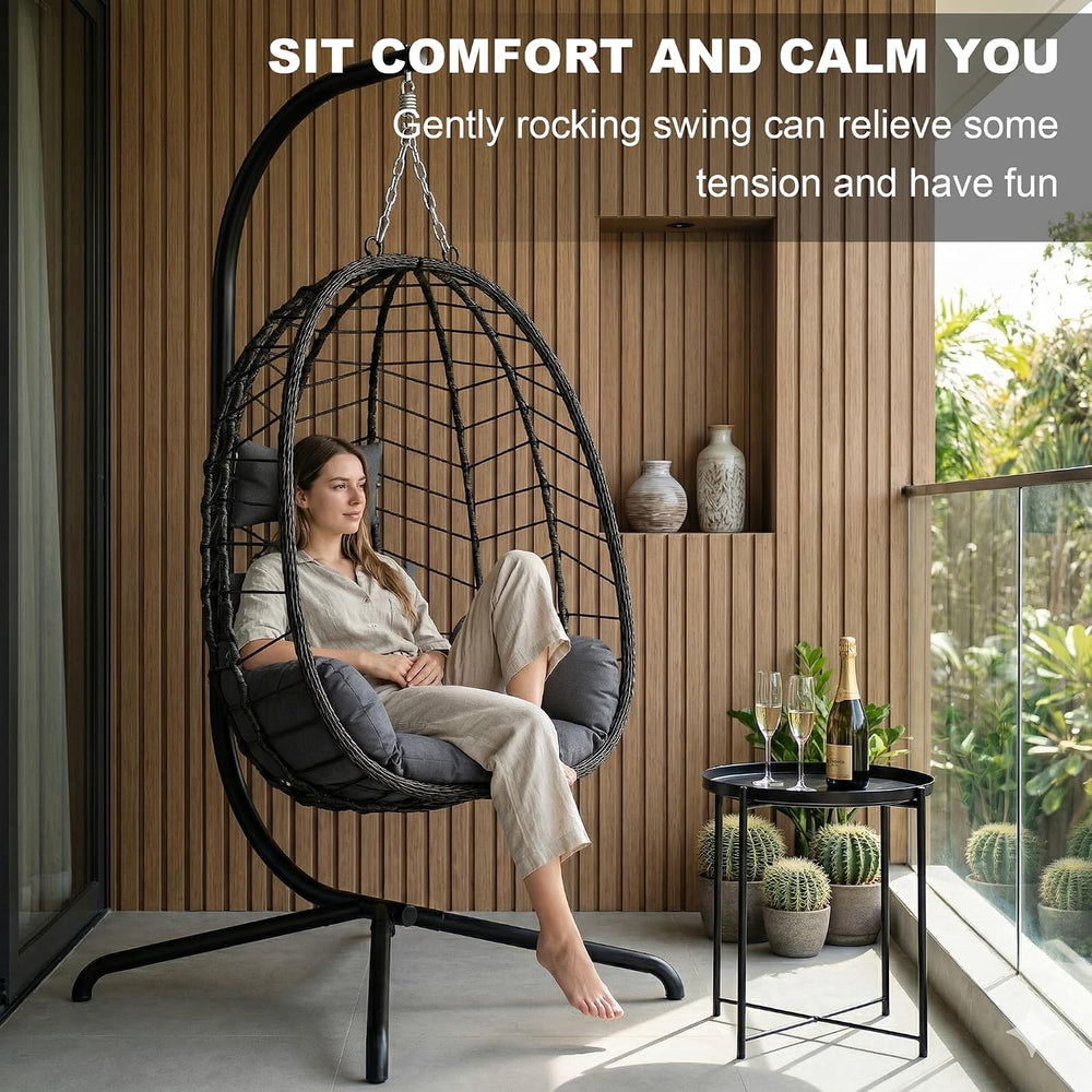 Hanging Egg Chair Wicker 350lbs Swing Outdoor Basket Cushion