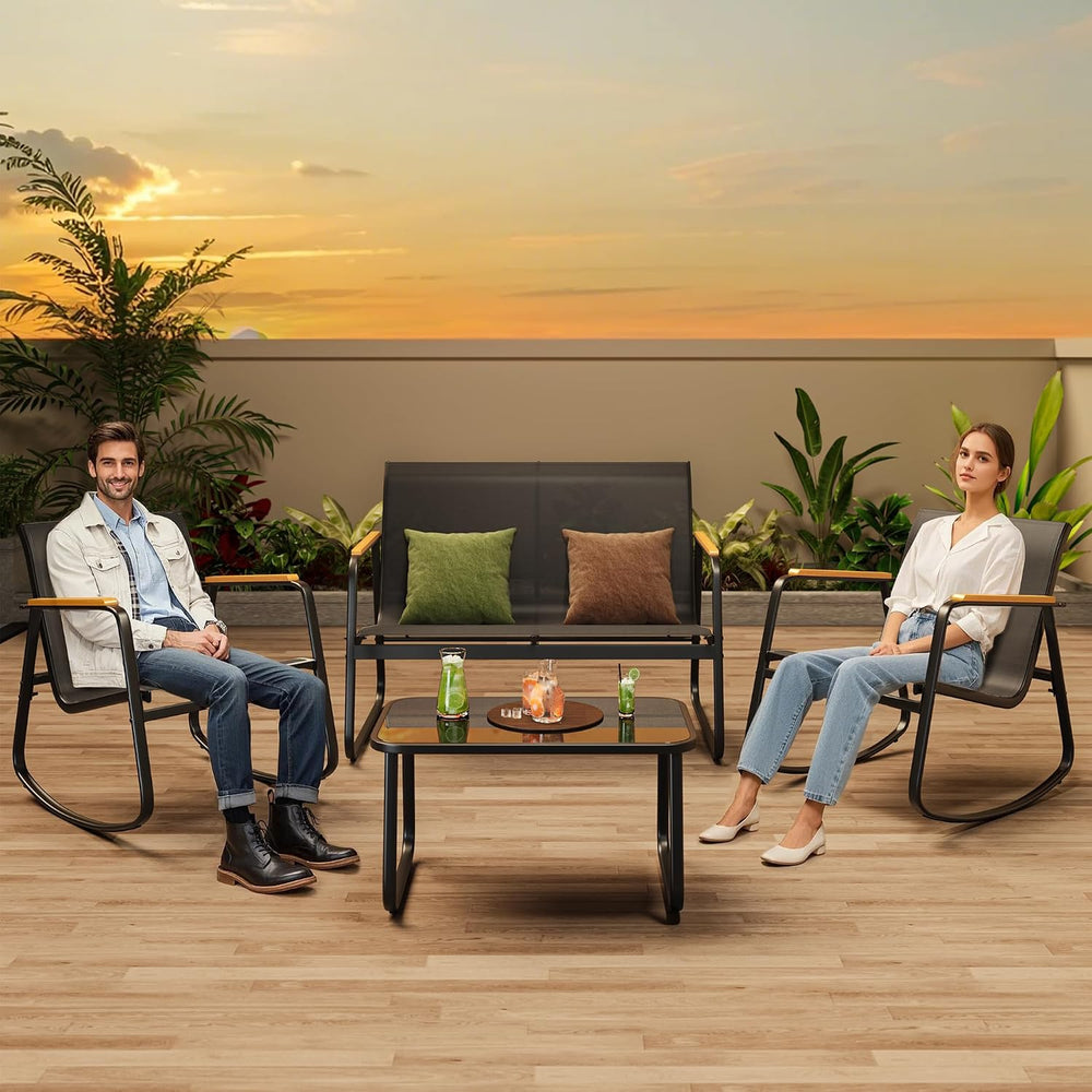 Ahomly 4-Piece Patio Furniture Set, Textilene Conversation Set, Black