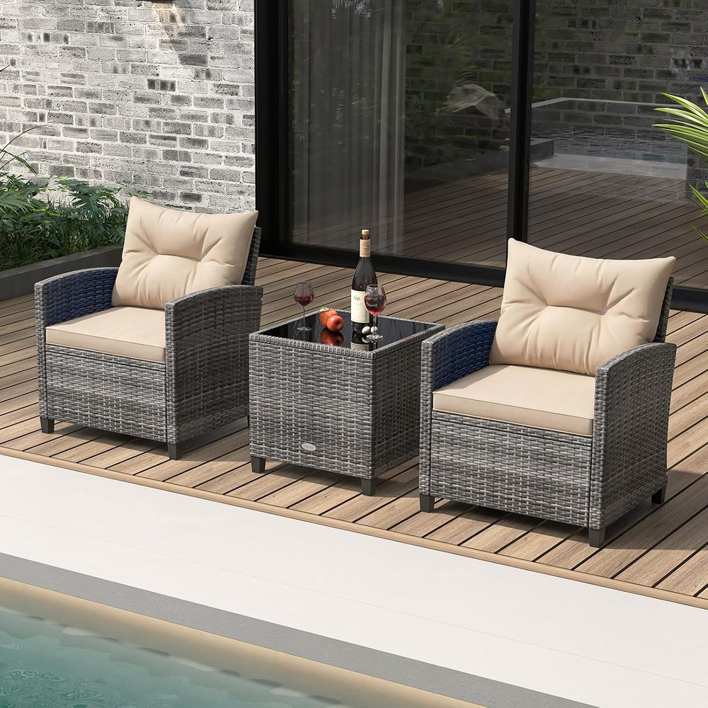 KOTEK 3 Piece Patio Furniture Set, Outdoor PE Rattan Conversation Set with Wa...