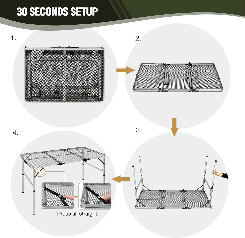 REDCAMP 48x24 Long Folding Grill Table for Outside, Lightweight Portable Meta...